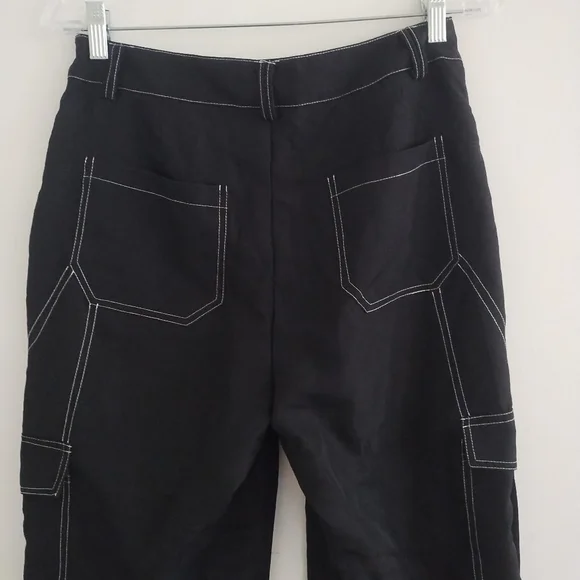 NWT Shein Ez Wear White Stitching Lightweight Wide Leg Cargo Y2K Pants - Picture 6 of 10